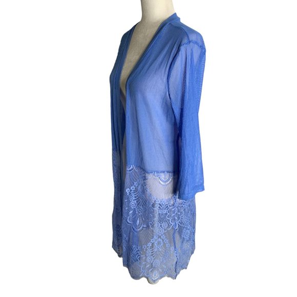 Simply Irresistible Open Front Cardigan Cover Up M Blue Ribbed Knit Eyelash Lace - Picture 3 of 6